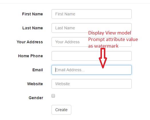 How to user view model prompt attribute as watermark