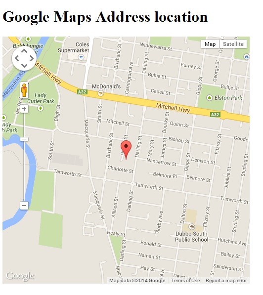 Google map with the address point