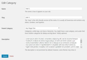 default wordpress edit category screen