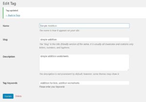 wordpress tag edit screen with saved keywords