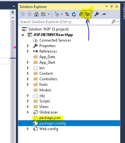 include new package.json file into asp.net mvc solution