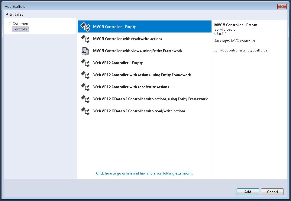 Select ASP.NET MVC5 controller