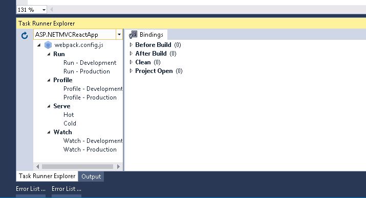 visual studio task runner explorer window