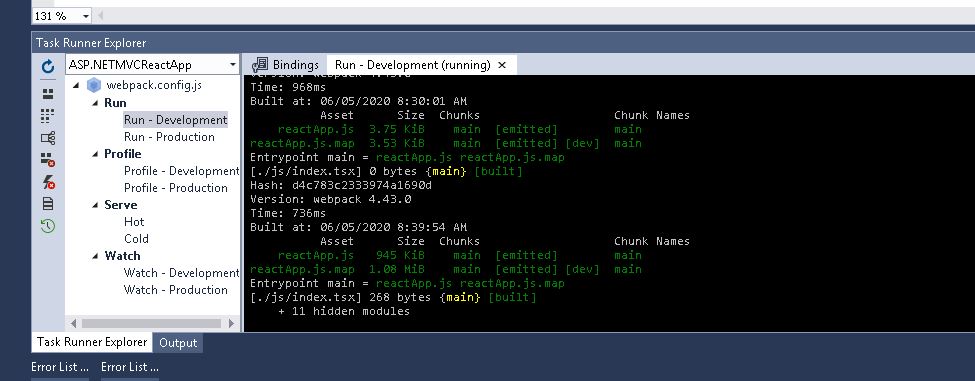 webpack bundler inside a ASP.NET MVC project bundling and watching for any changes